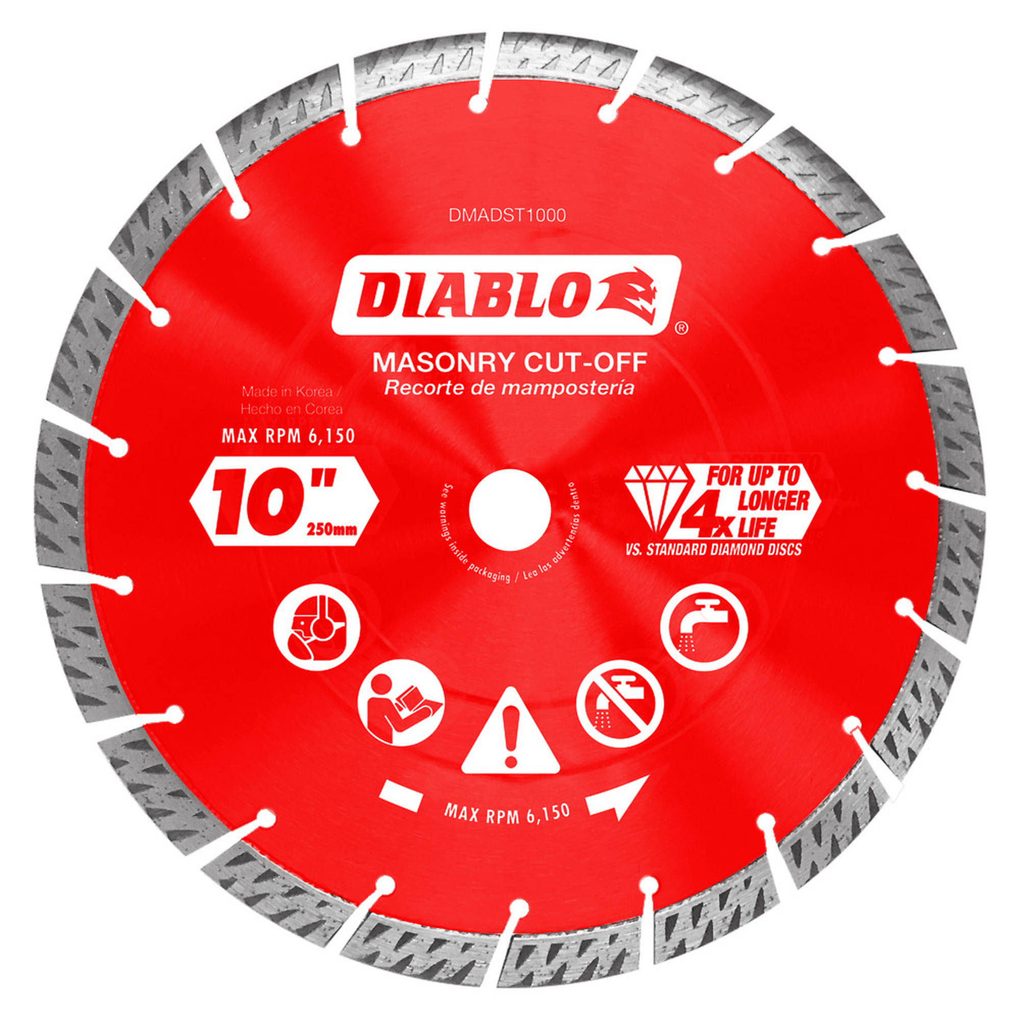 Diablo Tools, 10in. Diamond Segmented Turbo Masonry Cut-Off Blade, Blade Diameter 10 in, Model# DMADST1000